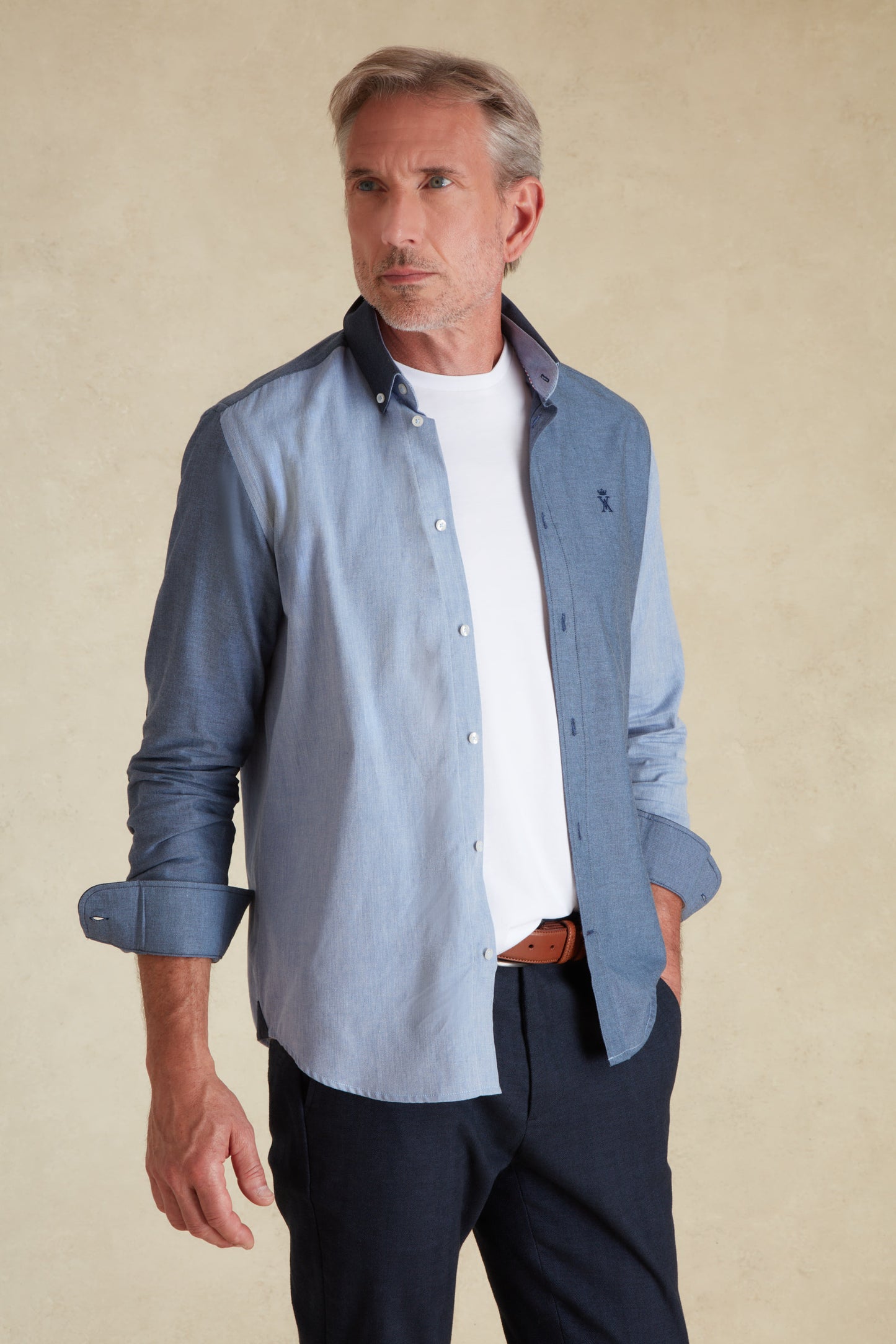 Chemise Regular à Détails Denim