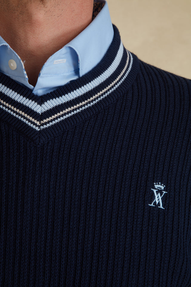 Pull Col V à Détails Rayé - Image principale