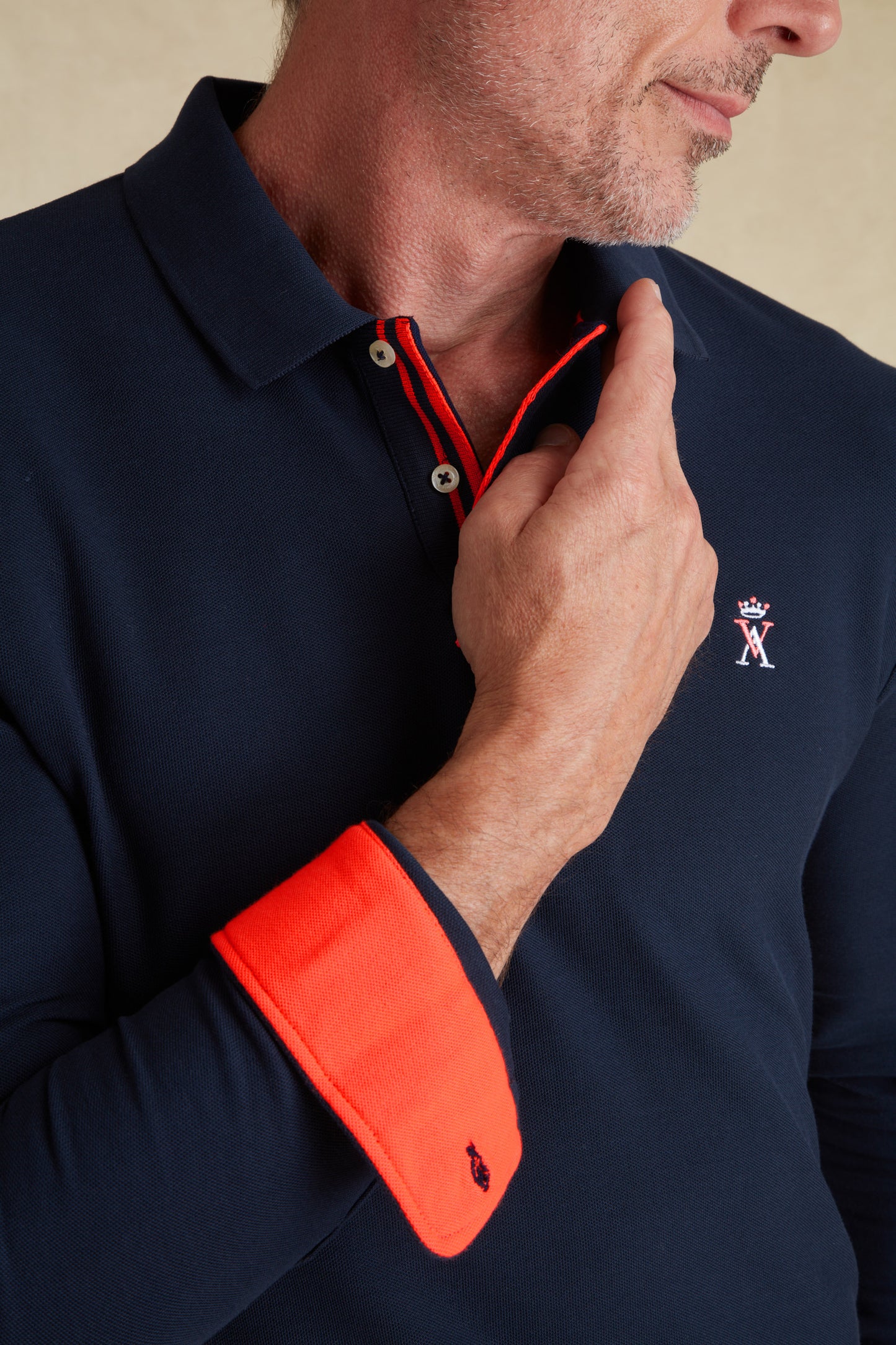 Polo Manches Longues à Détails Fluo