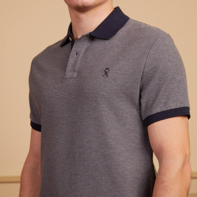 Perry Two tone Knitted Polo Shirt - Grey - Image alternative