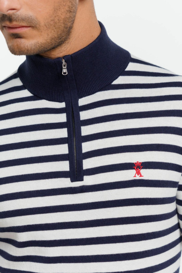 Pull KEAT2 Col zippé à rayures en Coton Cachemire - Image principale