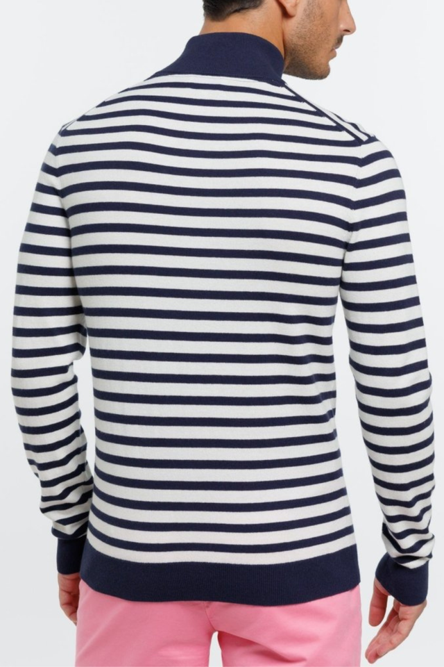 Pull KEAT2 Col zippé à rayures en Coton Cachemire - Image principale
