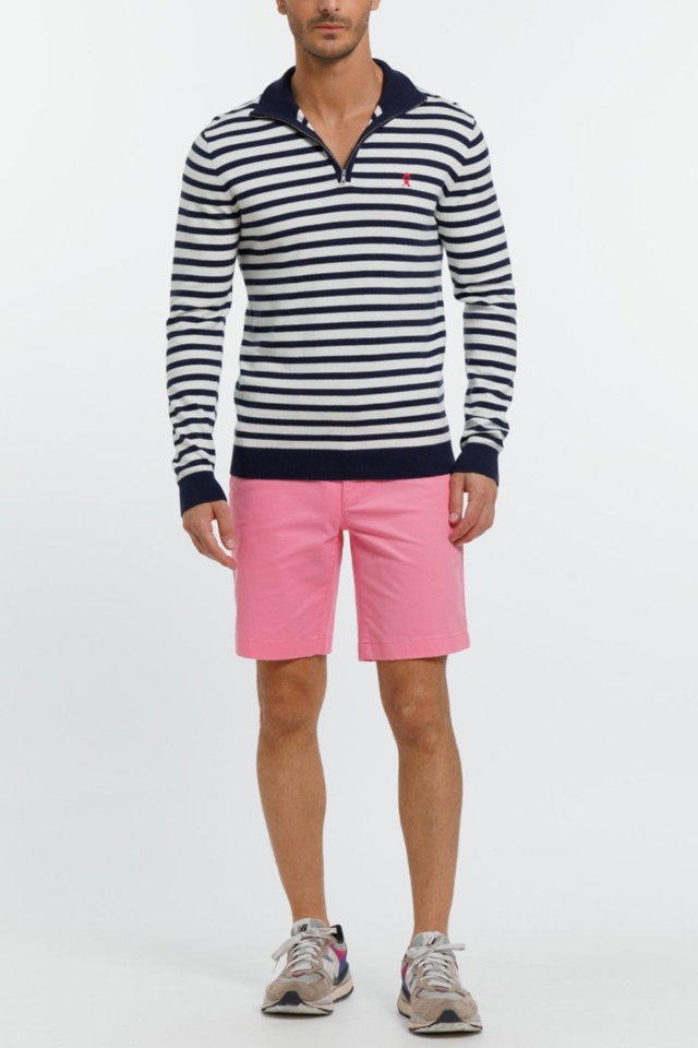 Pull KEAT2 Col zippé à rayures en Coton Cachemire - Image principale