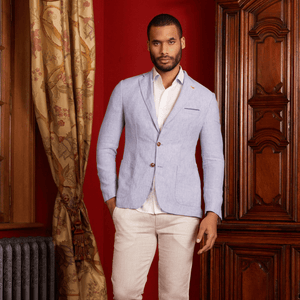 Badys Men's Regular Fit Linen Coat - Light Blue - Viscount A