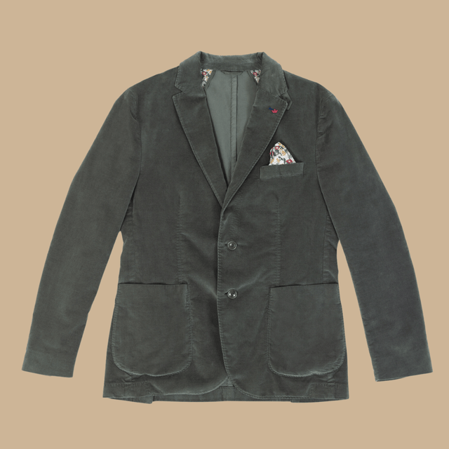 BILLY velvet blazer in plain cotton - Khaki - Image principale