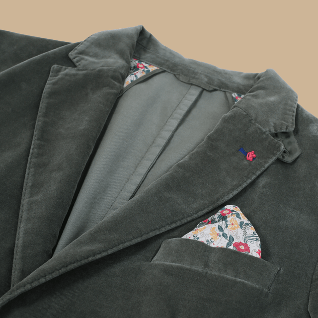 BILLY velvet blazer in plain cotton - Khaki - Image alternative