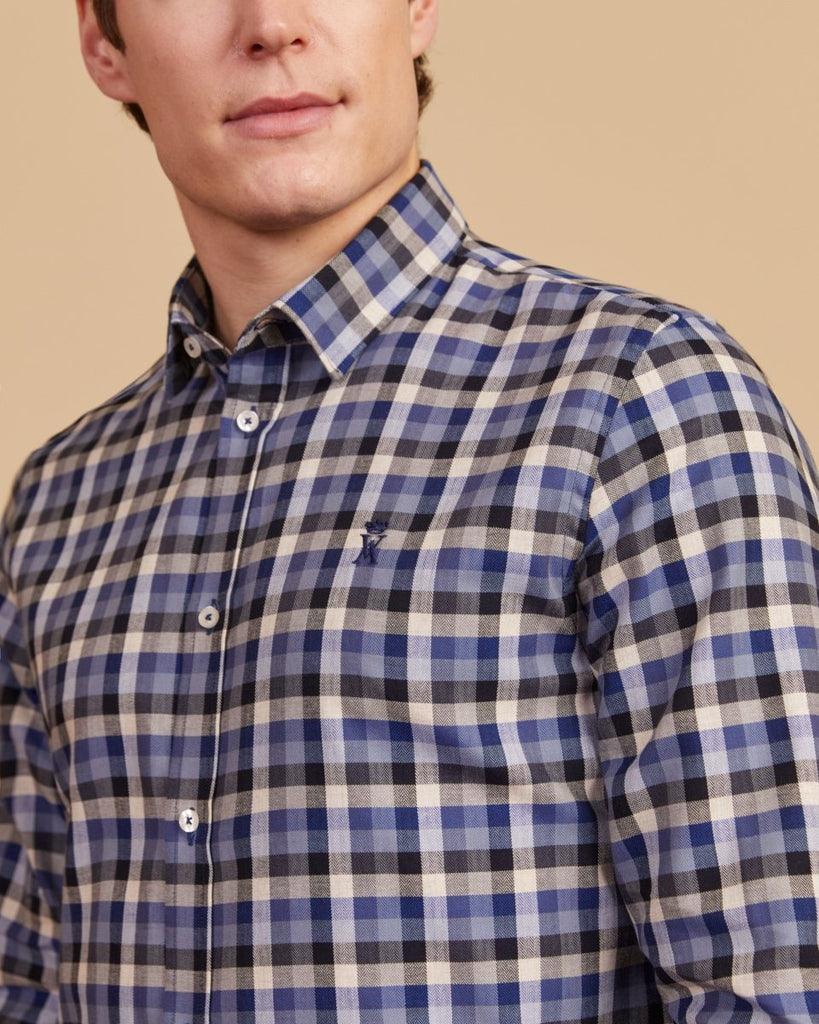 Chemise CAIS slim 100% coton à carreaux - Bleu nuit - Vicomte A