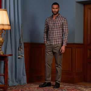 CAIS slim 100% cotton checked shirt - Brown - Vicomte A
