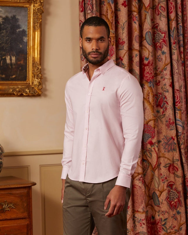 CAIS Slim 100 % cotton shirt in Oxford-Rose-Rose - Image principale