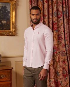 CAIS slim 100% cotton Oxford shirt with elbow patches - Pink - Vicomte A