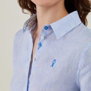 Camilla 100% Linen Shirt - Sky Blue - Viscount A