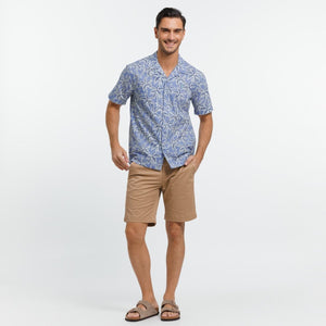 Palm printed cotton short sleeved Capri shirt - blue - Viscount A