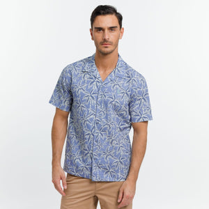 Palm printed cotton short sleeved Capri shirt - blue - Viscount A