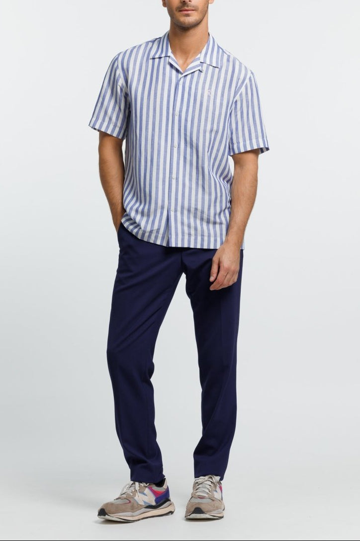 Chemise CAPRI Manches Courtes en Lin avec Rayures - Bleu - Vicomte A