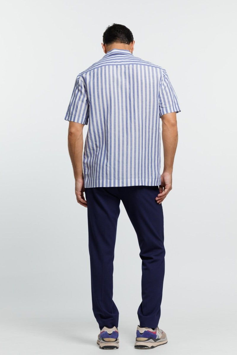 Chemise CAPRI Manches Courtes en Lin avec Rayures - Bleu - Vicomte A