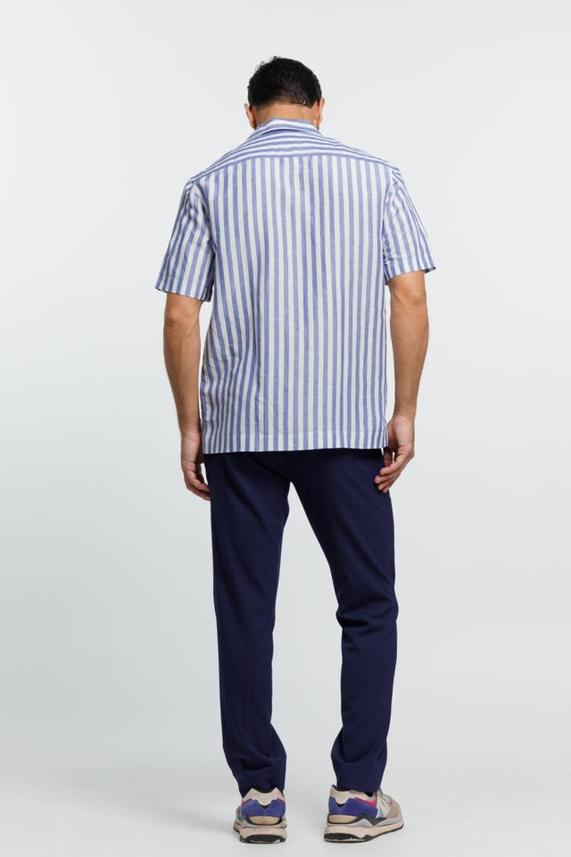 Chemise CAPRI Manches Courtes en Lin avec Rayures - Bleu - Image principale