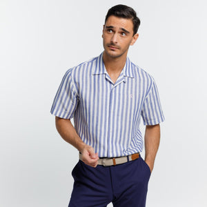 CAPRI Short Sleeve Linen Shirt with Stripes - Blue - Vicomte A