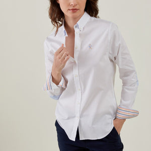 CAROL Oxford Shirt 100% Cotton Plain - White - Vicomte A