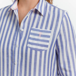 Wide Striped Linen Cassandra Shirt - Blue - Viscount A
