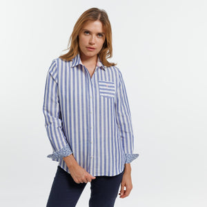 Wide Striped Linen Cassandra Shirt - Blue - Viscount A