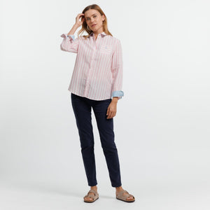 CASSANDRA Linen Shirt with Wide Stripes - Pink - Vicomte A