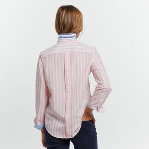 CASSANDRA Linen Shirt with Wide Stripes - Pink - Vicomte A