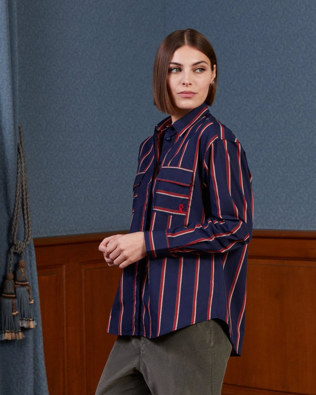 CASSY regular striped cotton shirt - Blue - Image principale