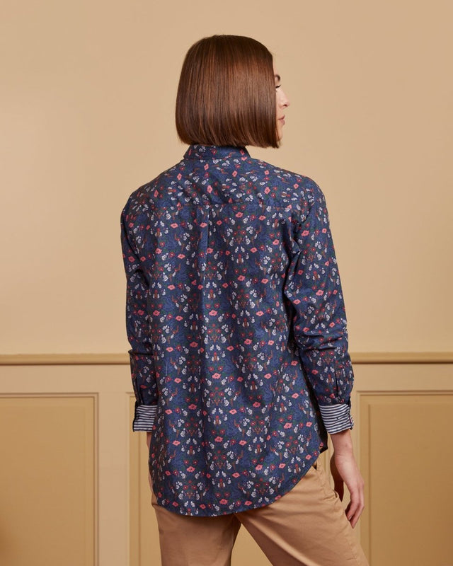 CELESTINE cotton shirt with floral print-Blue - Image alternative