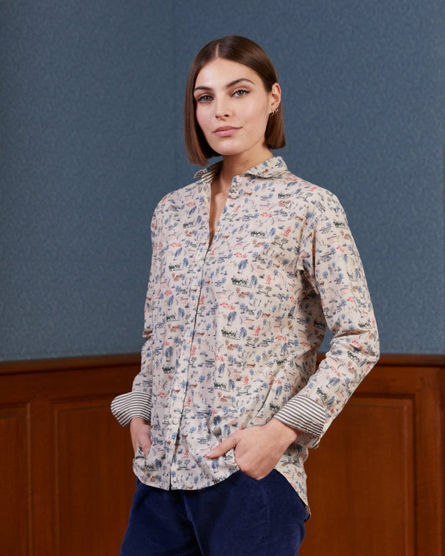 CELESTINE cotton shirt with toile de jouy print - Beige - Image principale