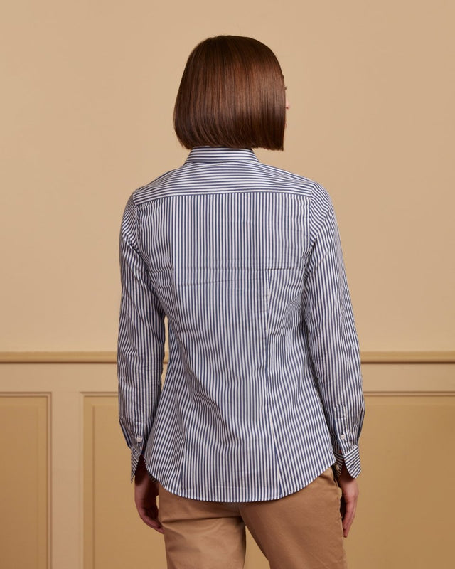 100% Cotton Celine Slim Fit Striped Shirt - Blue - Image alternative