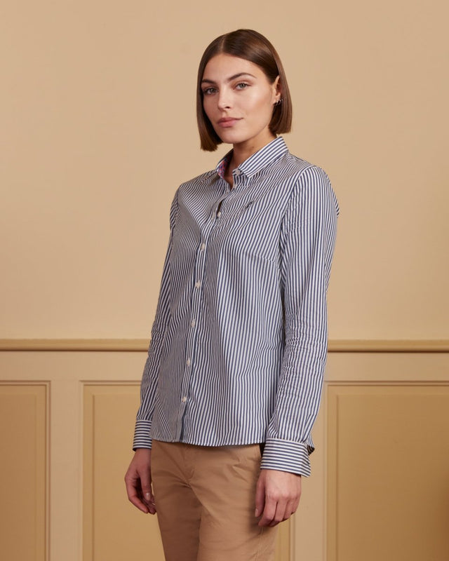 100% Cotton Celine Slim Fit Striped Shirt - Blue - Image principale