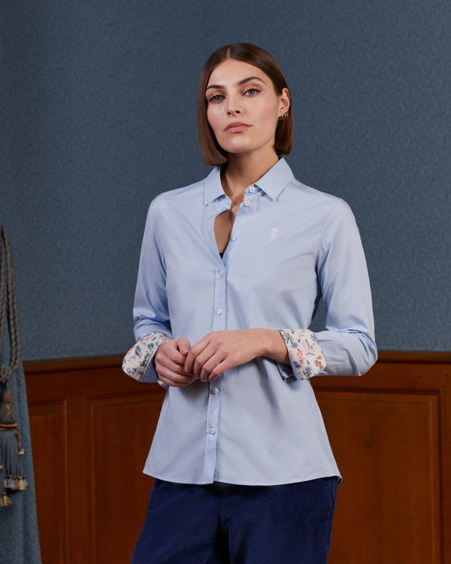 CELINE slim shirt in plain cotton-Sky Blue - Image principale