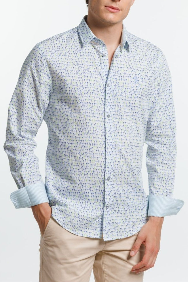 Chemise CHARLES en Coton à Imprimé Palmiers - Blanc - Vicomte A