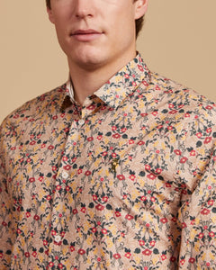 CHARLES slim 100% cotton shirt with floral print - Ivory - Vicomte A