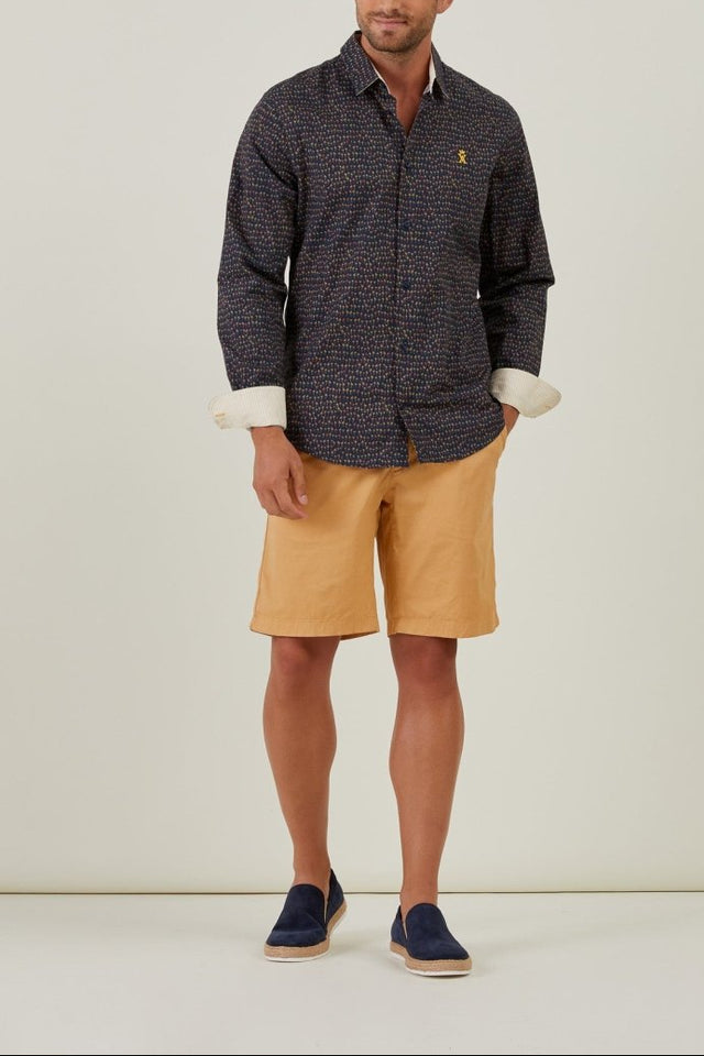 Chemise CHARLES Slim en Coton à Imprimé Palmiers - Bleu marine - Image principale