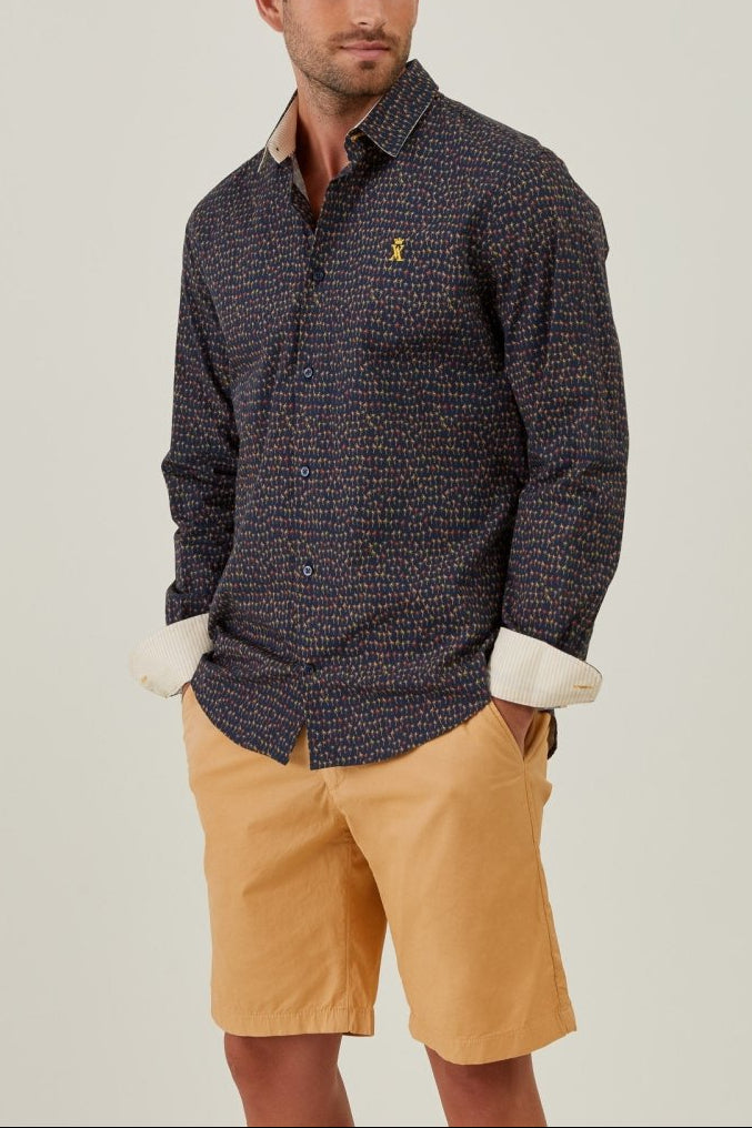 Chemise CHARLES Slim en Coton à Imprimé Palmiers - Bleu marine - Vicomte A