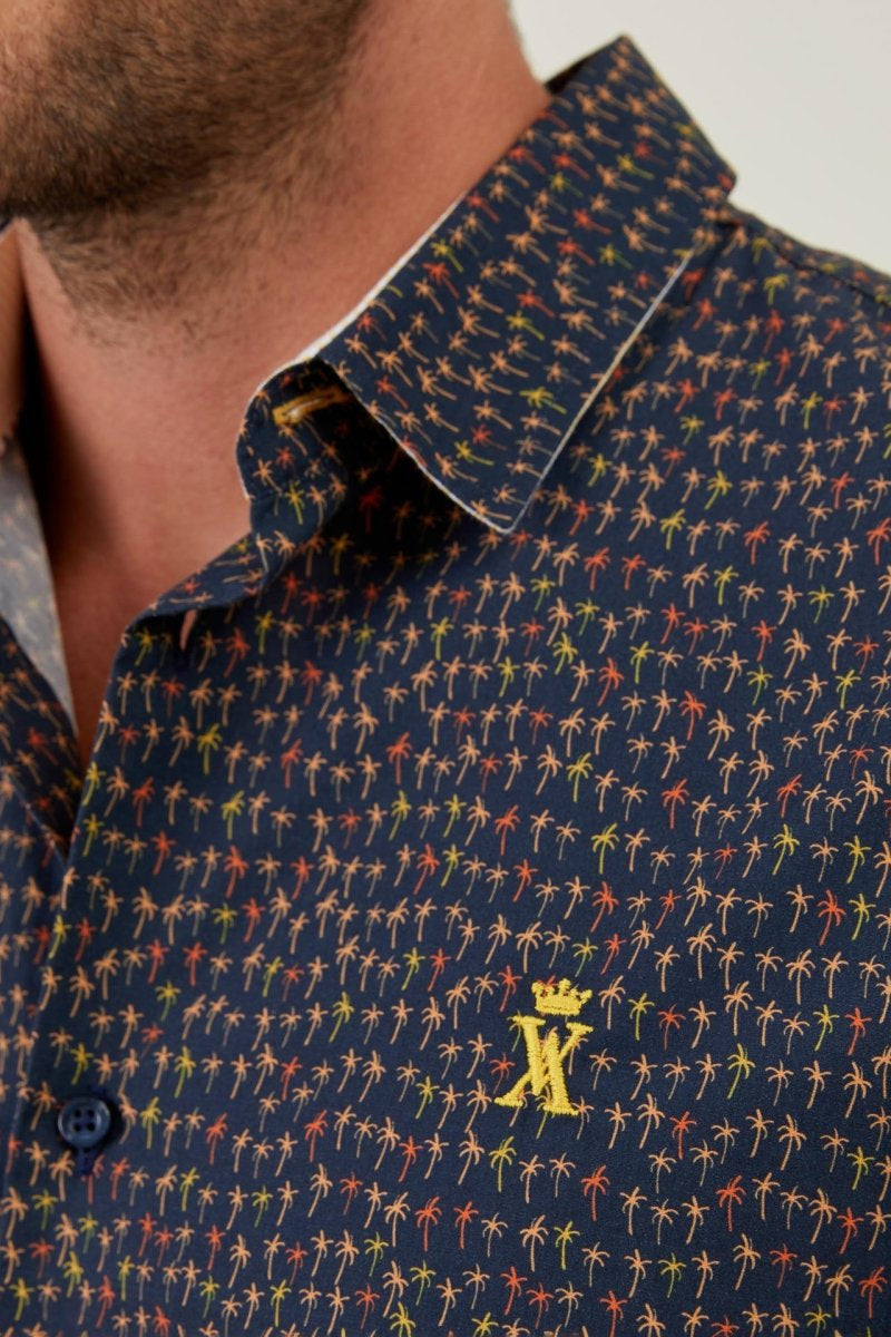 Chemise CHARLES Slim en Coton à Imprimé Palmiers - Bleu marine - Vicomte A