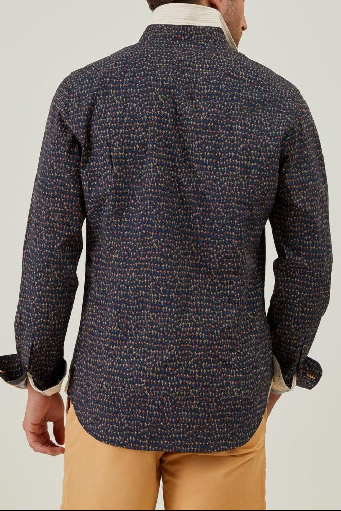Chemise CHARLES Slim en Coton à Imprimé Palmiers - Bleu marine - Vicomte A