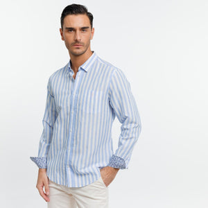 CIAN Linen shirt with wide stripes - Blue - Vicomte A