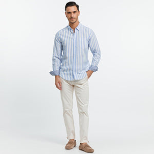 CIAN Linen shirt with wide stripes - Blue - Vicomte A