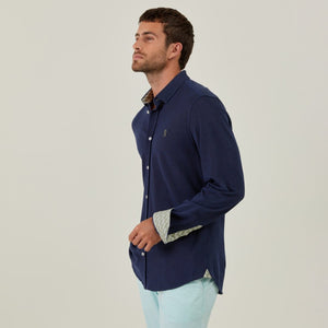 CIRIL Slim Shirt in Piqué Cotton - Navy blue - Vicomte A