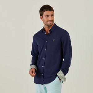 CIRIL Slim Shirt in Piqué Cotton - Navy blue - Vicomte A