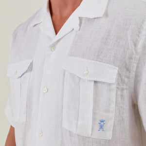 Chemise CLAUDE Manches courtes en Lin Uni - Blanc - Vicomte A