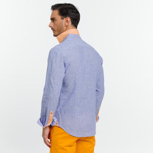 CLAY shirt in Lin Blackstripe Cotton-Blue-Vicomte A