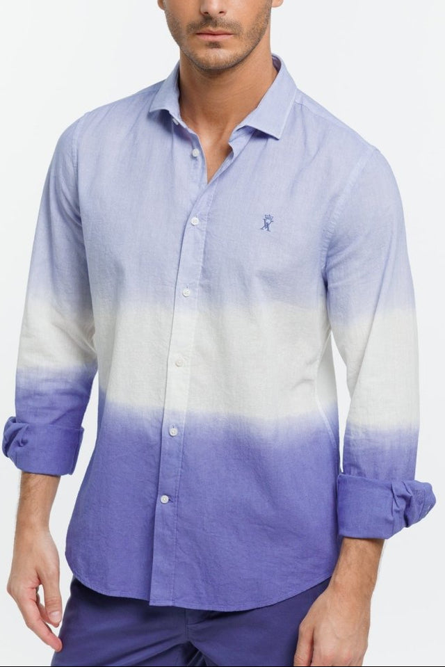Chemise CLAY Unisexe en Dip Dye - Bleu & Blanc - Image principale