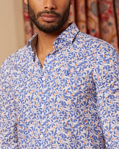 Clovis Slim Fit 100% Cotton Printed Shirt - Ivory White - Viscount A