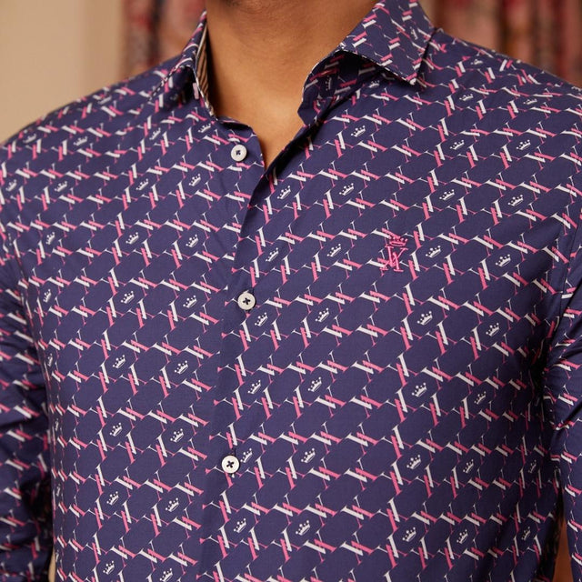 Clovis Slim Fit 100% Pure Cotton Embossed Print Shirt - Midnight Blue - Image alternative