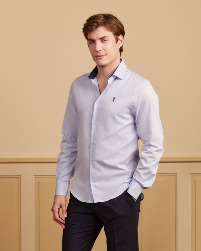 CLOVIS slim shirt 100% cotton with micro polka dots - Light blue - Image principale