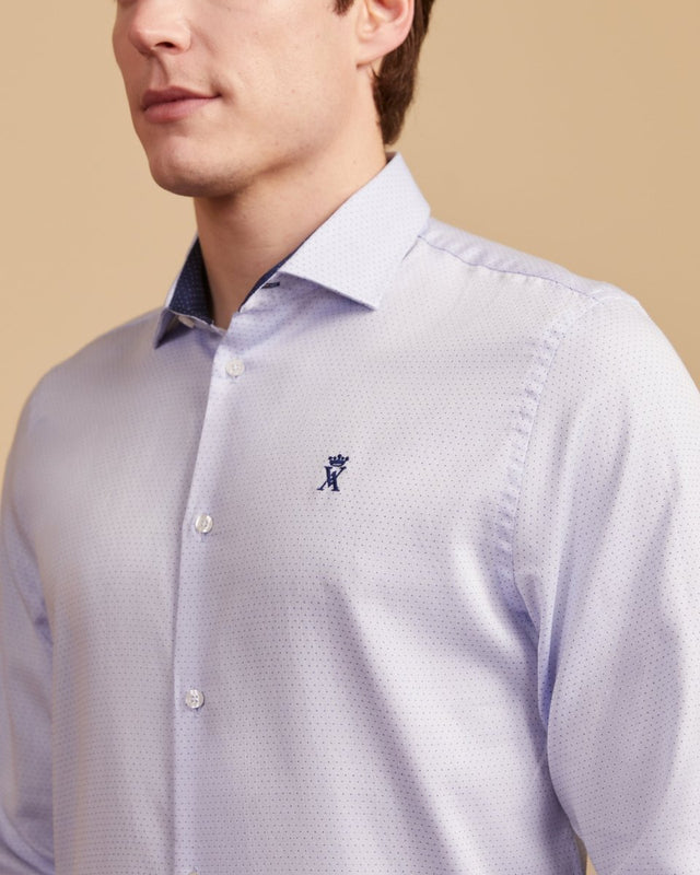 CLOVIS slim shirt 100% cotton with micro polka dots - Light blue - Image alternative