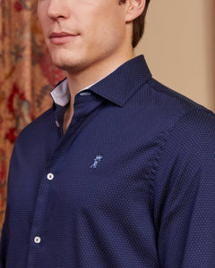 CLOVIS slim shirt 100% cotton with micro polka dots - Navy blue - Vicomte A